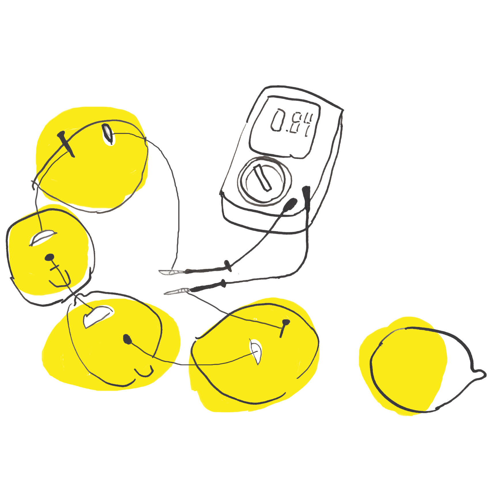 Multimeter measuring lemons